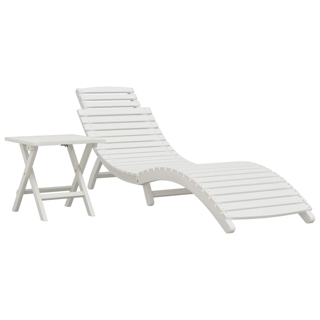 Bain de soleil avec table en bois d'acacia massif blanc