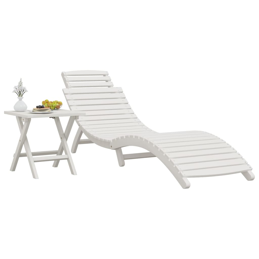 Bain de soleil avec table en bois d'acacia massif blanc