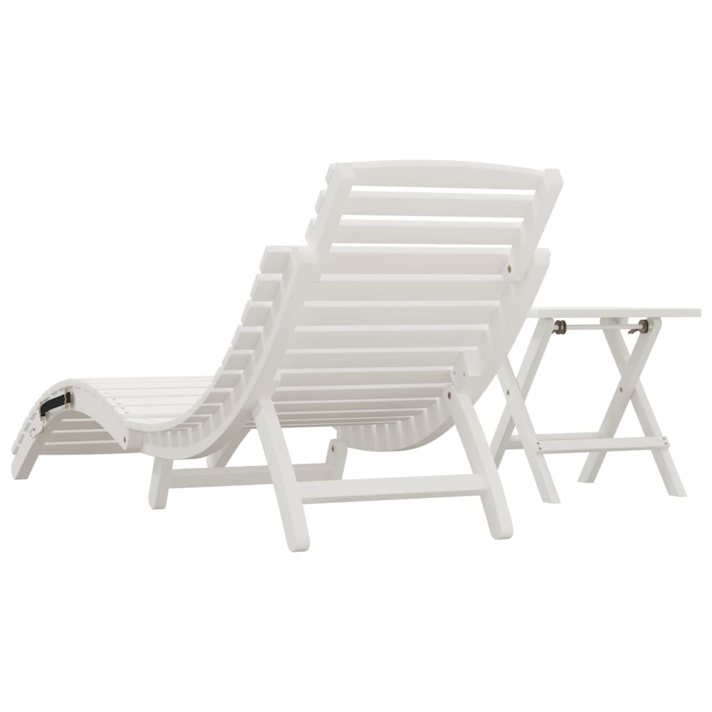 Bain de soleil avec table en bois d'acacia massif blanc