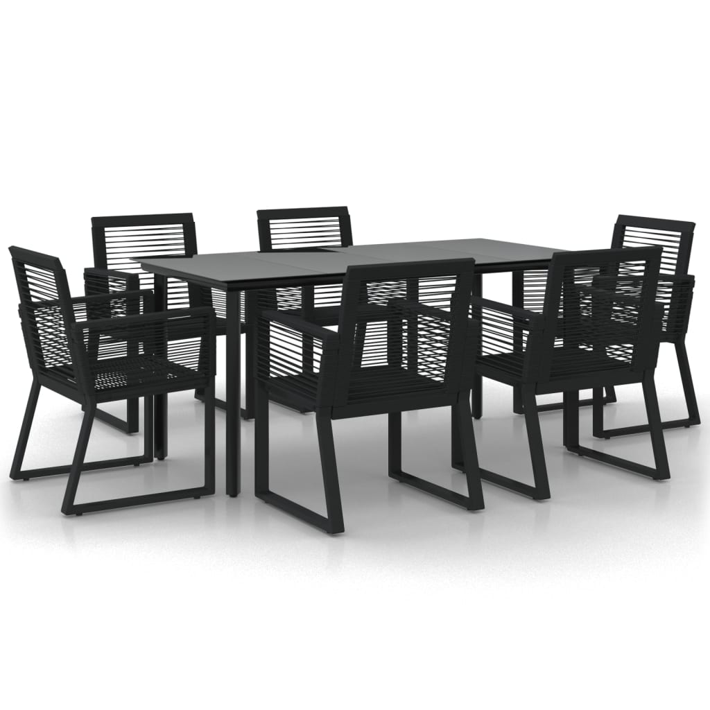 7-tlg. Garten-Essgruppe Schwarz PVC-Rattan