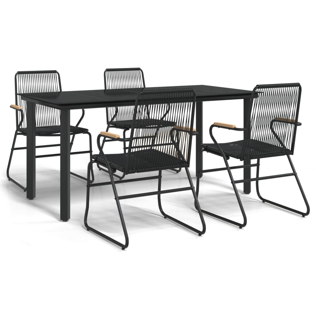 5-tlg. Garten-Essgruppe Schwarz PVC Rattan