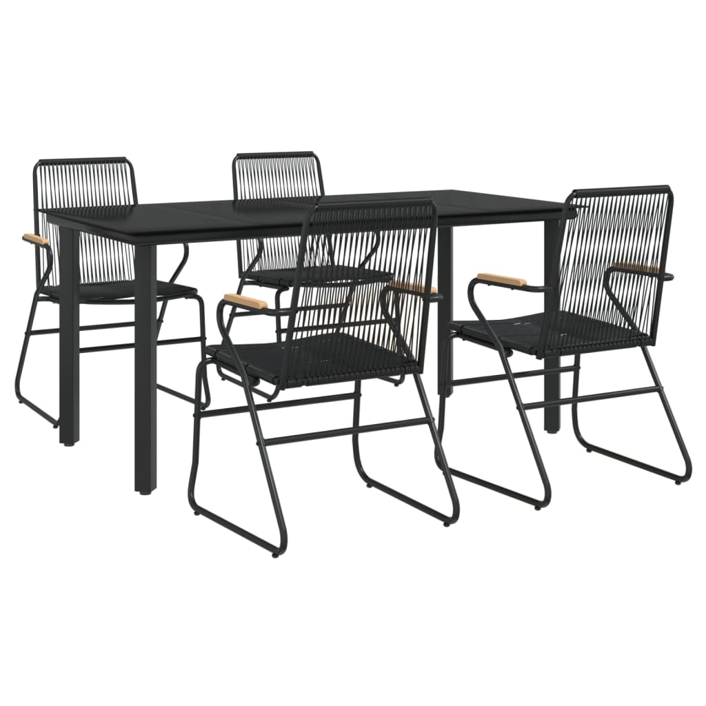 5-tlg. Garten-Essgruppe Schwarz PVC Rattan
