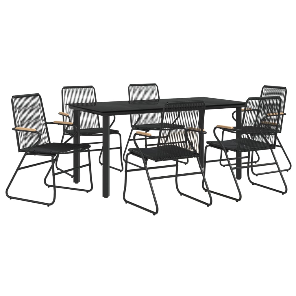 7-tlg. Garten-Essgruppe Schwarz PVC-Rattan