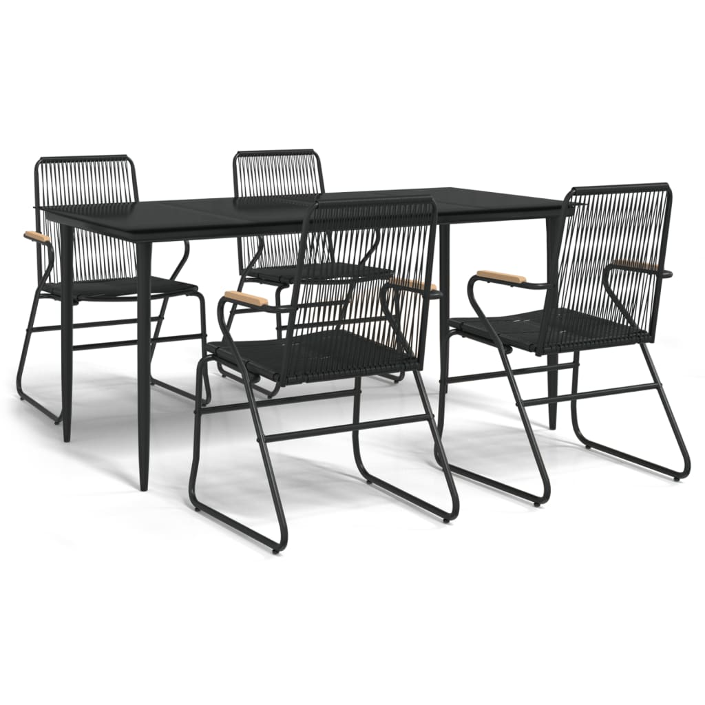 5-tlg. Garten-Essgruppe Schwarz PVC Rattan