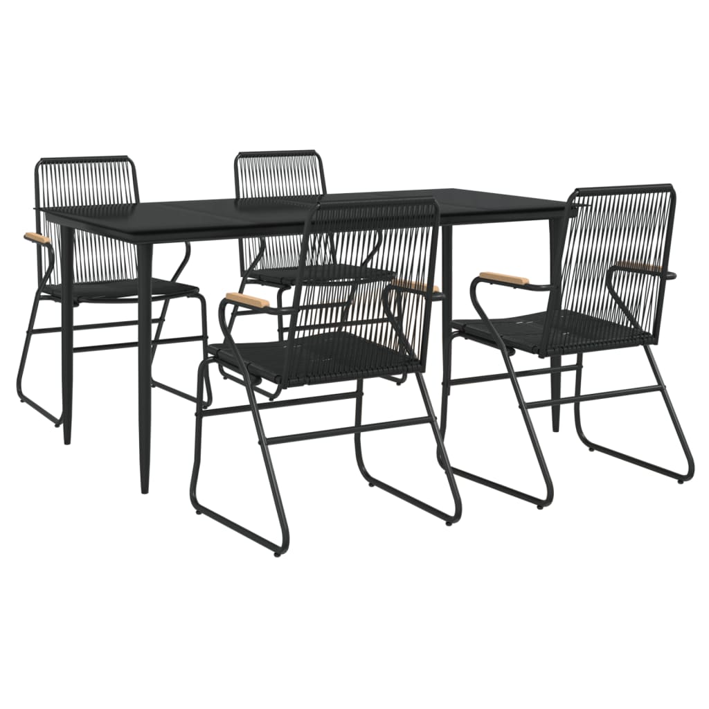 5-tlg. Garten-Essgruppe Schwarz PVC Rattan