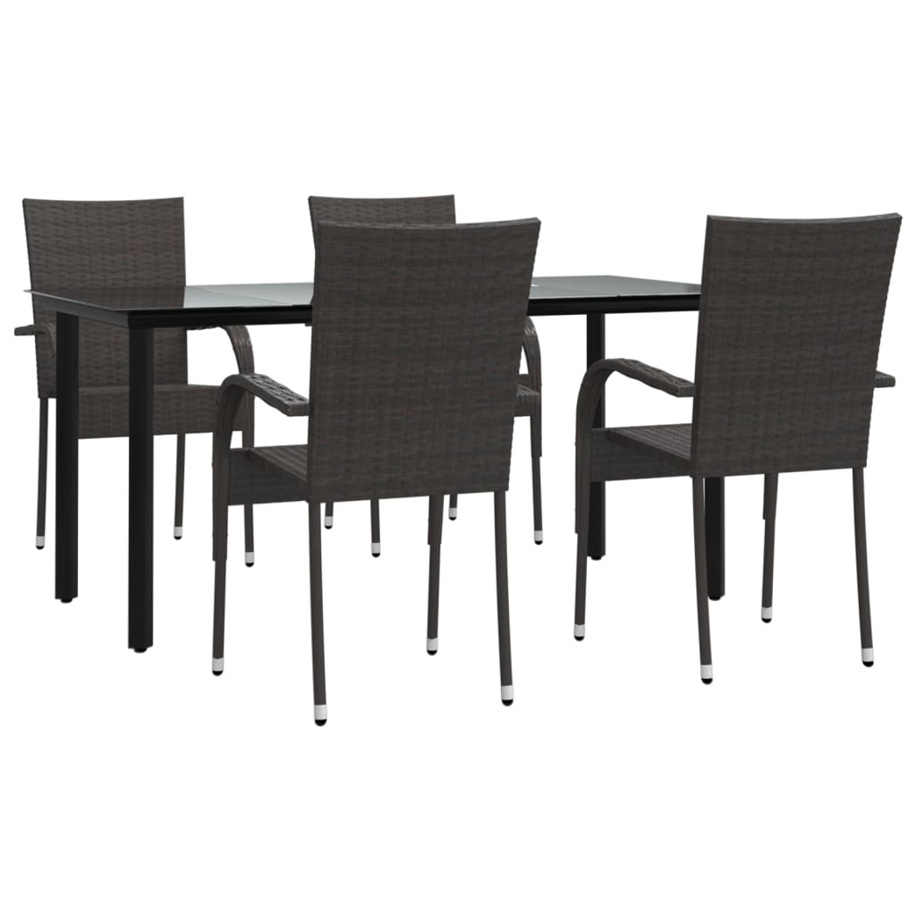 5-tlg. Garten-Essgruppe Braun Poly Rattan