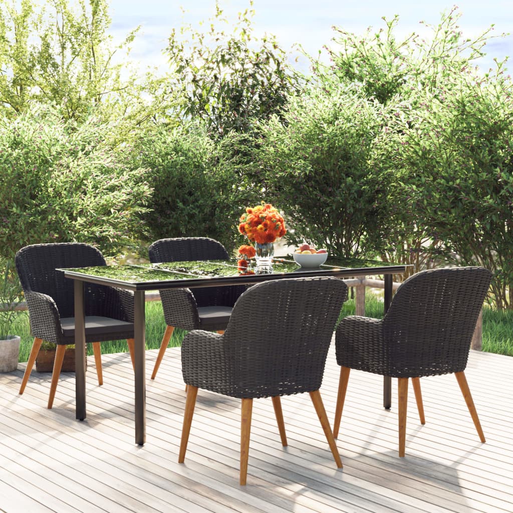 5-tlg. Garten-Essgruppe mit Kissen Schwarz