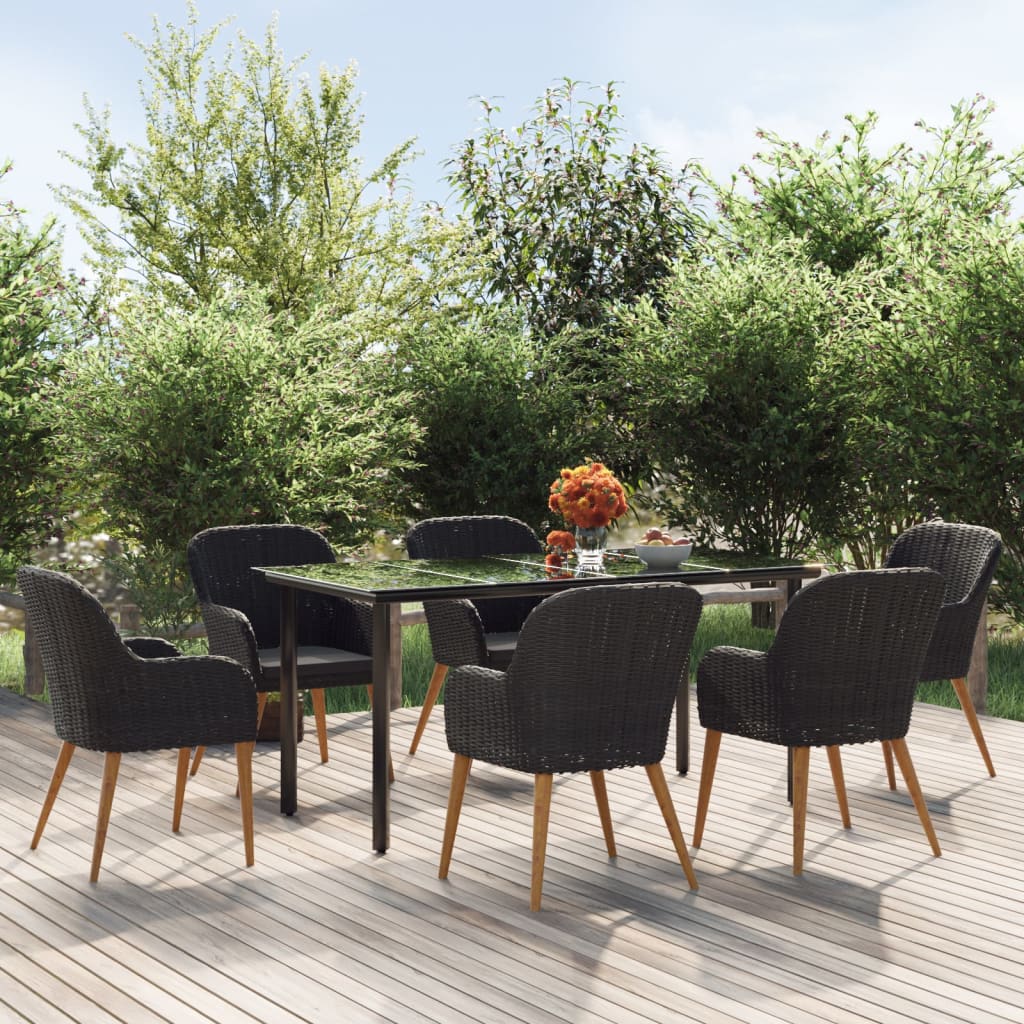 7-tlg. Garten-Essgruppe mit Kissen Schwarz