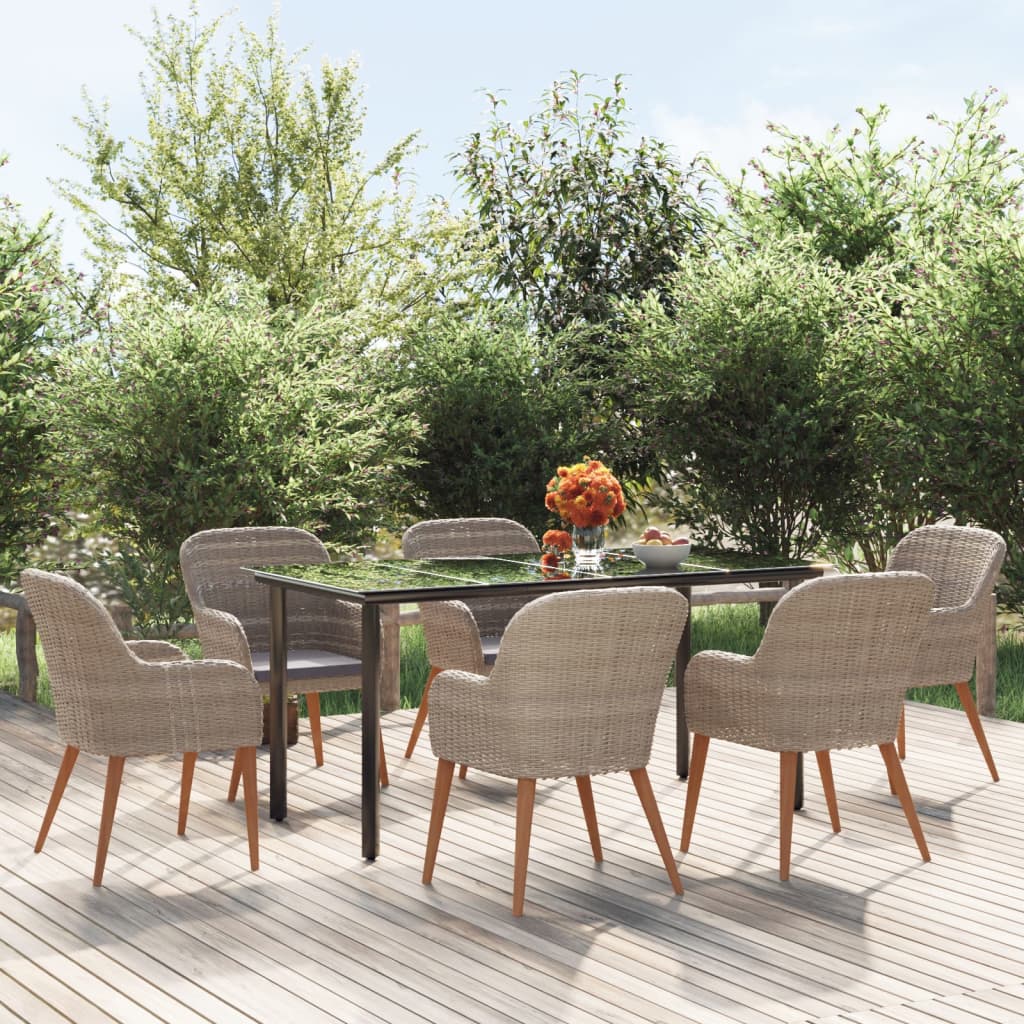 7-tlg. Garten-Essgruppe mit Kissen Braun