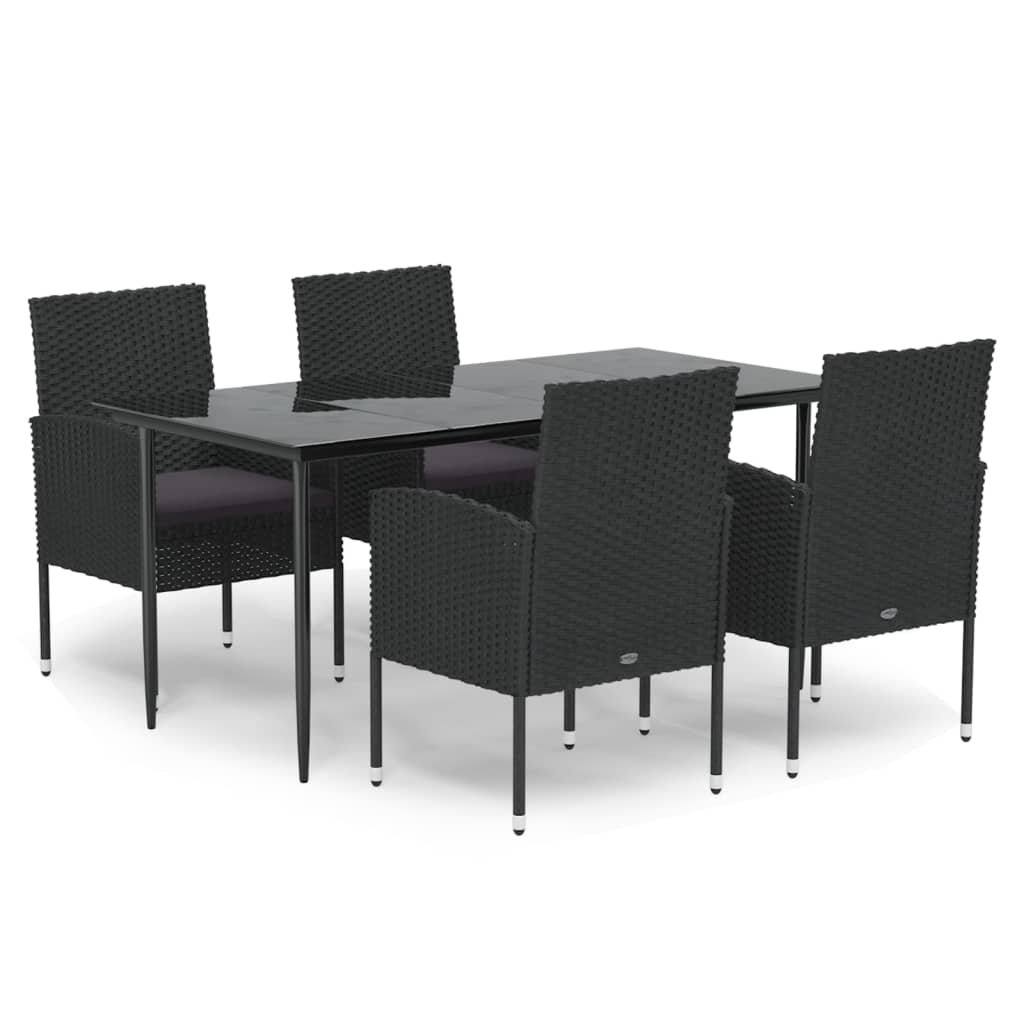 5-tlg. Garten-Essgruppe mit Kissen Schwarz Poly Rattan