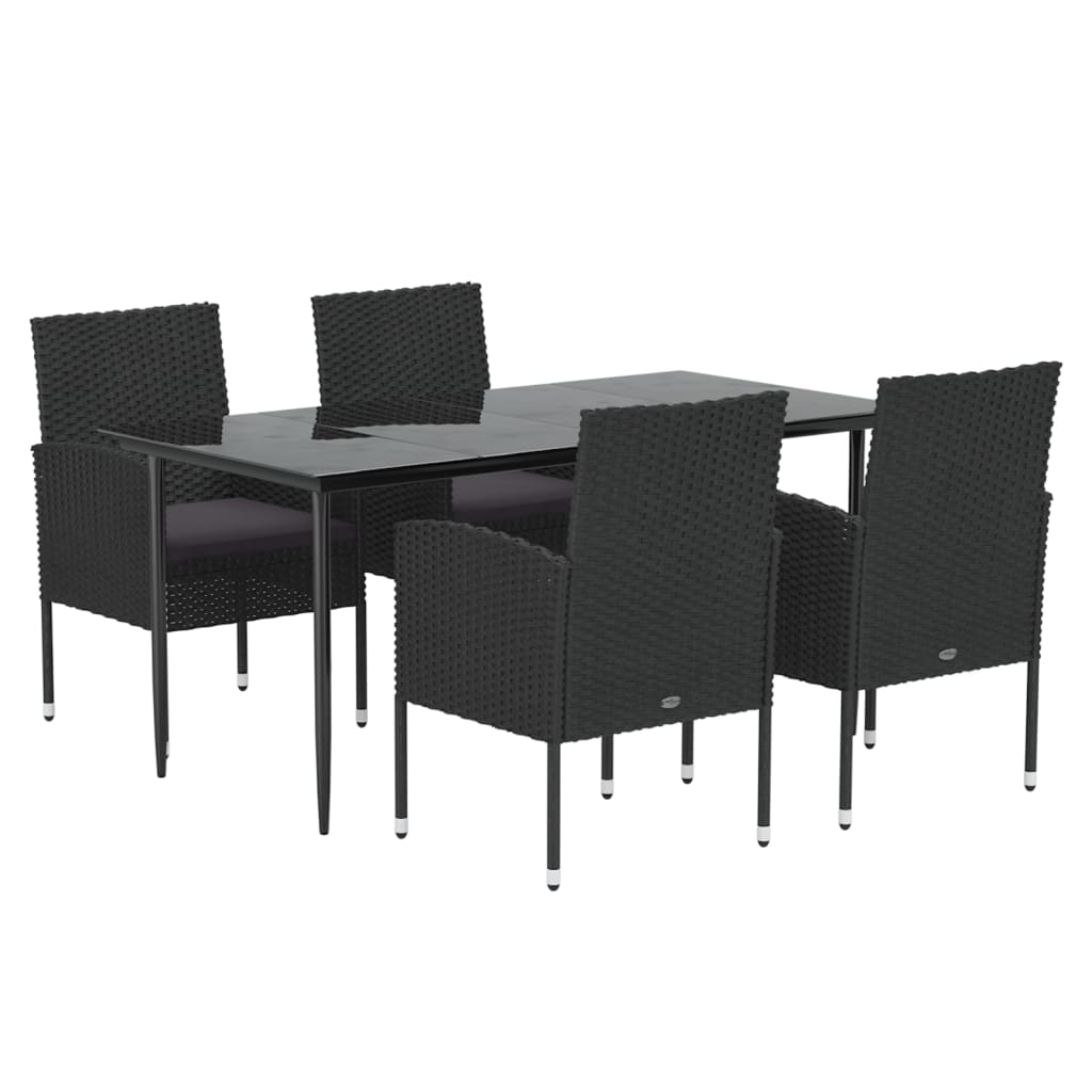 5-tlg. Garten-Essgruppe mit Kissen Schwarz Poly Rattan