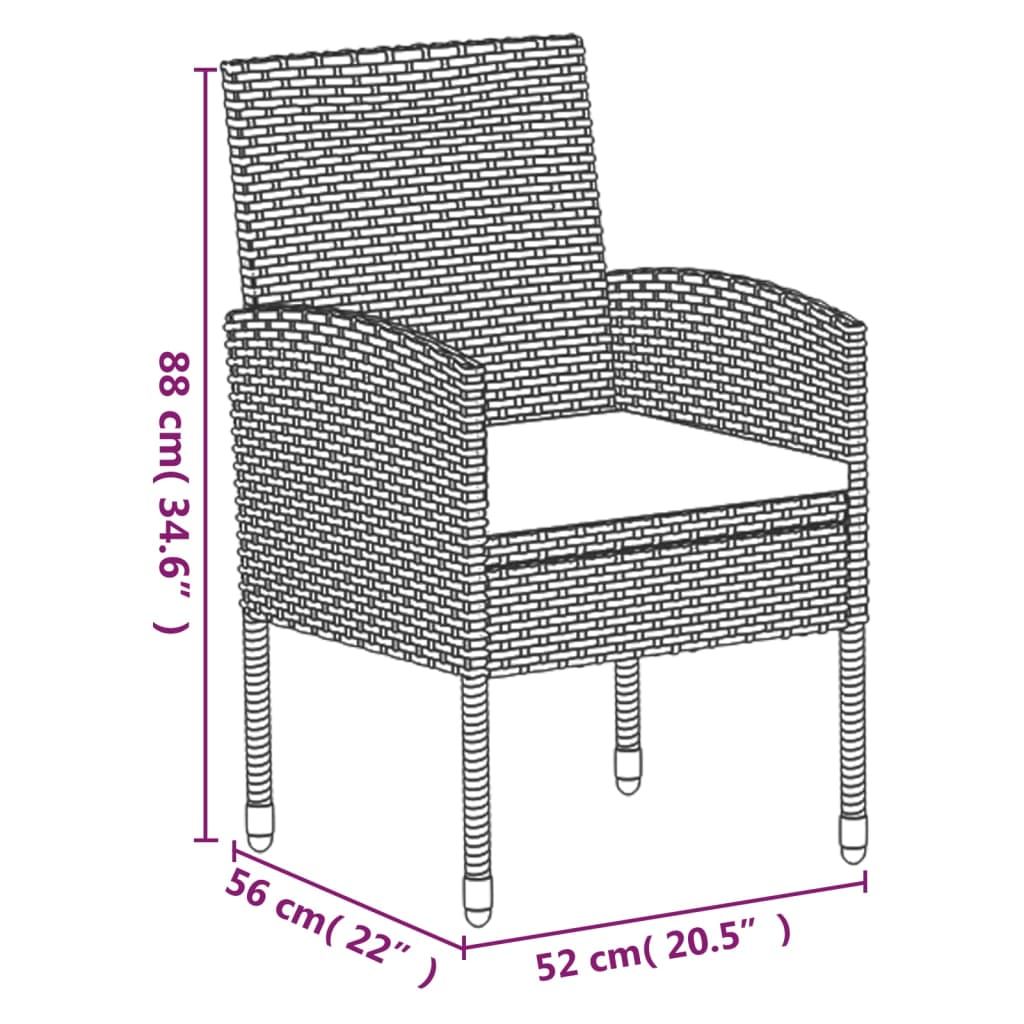 5-tlg. Garten-Essgruppe mit Kissen Schwarz Poly Rattan