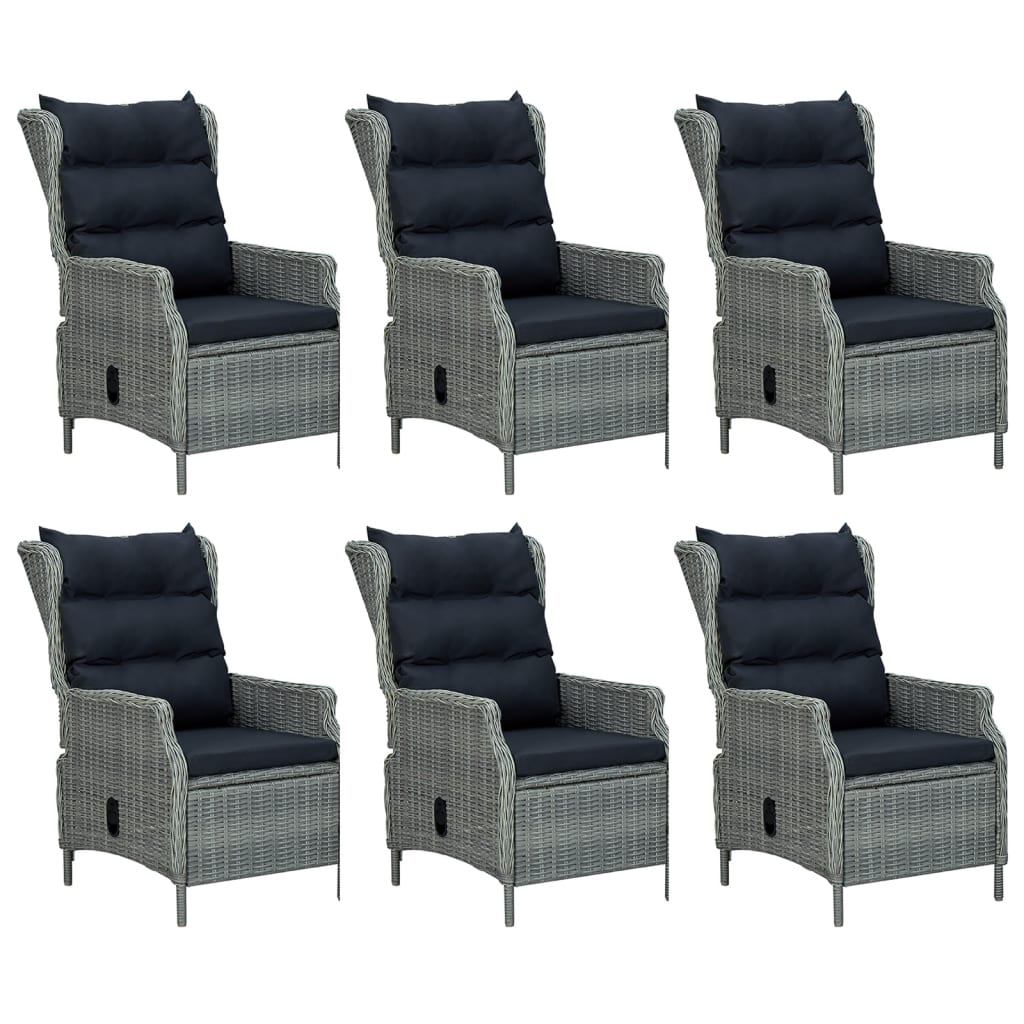 7-tlg. Garten-Essgruppe Hellgrau Poly Rattan