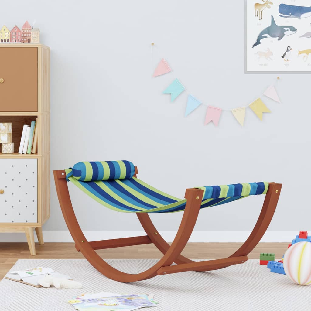 Balançoire hamac pour enfant tissu bleu et vert