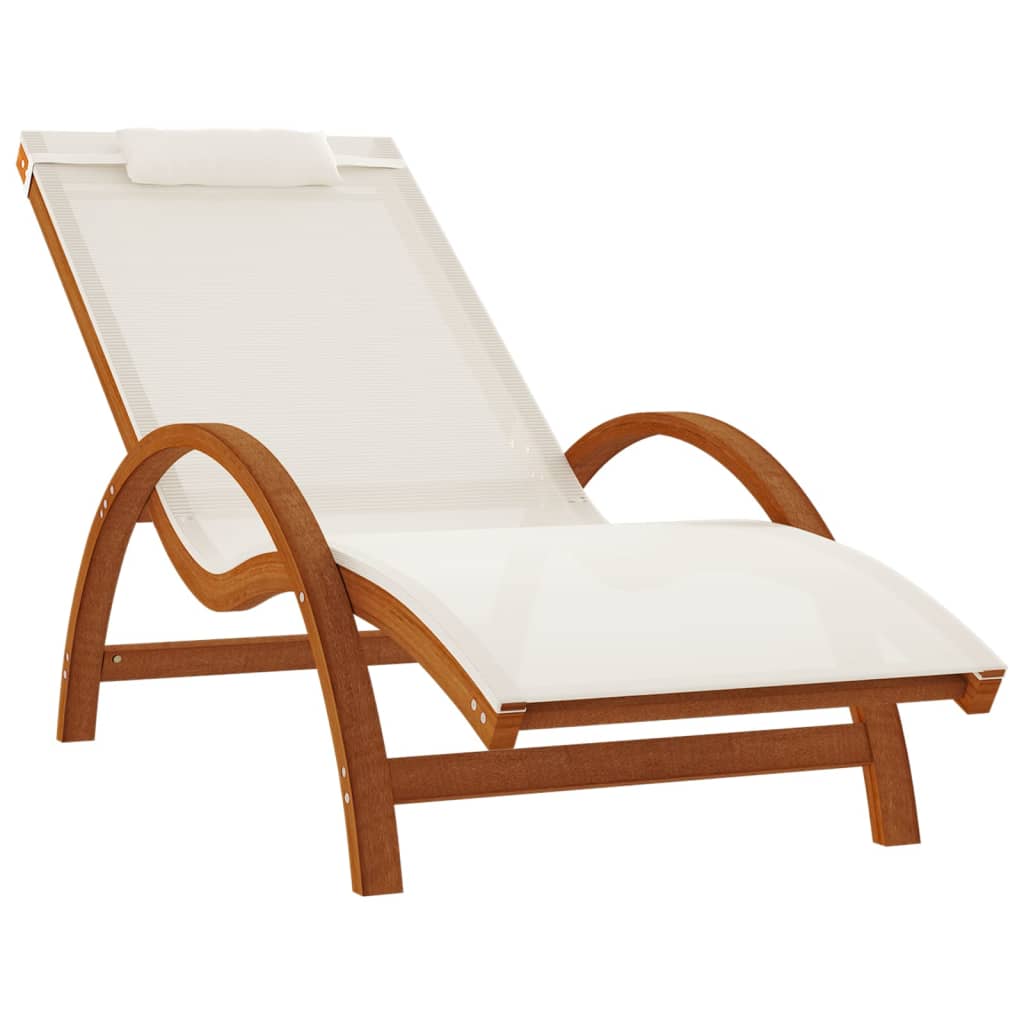Bain de soleil avec coussin en textilène blanc et bois de peuplier massif