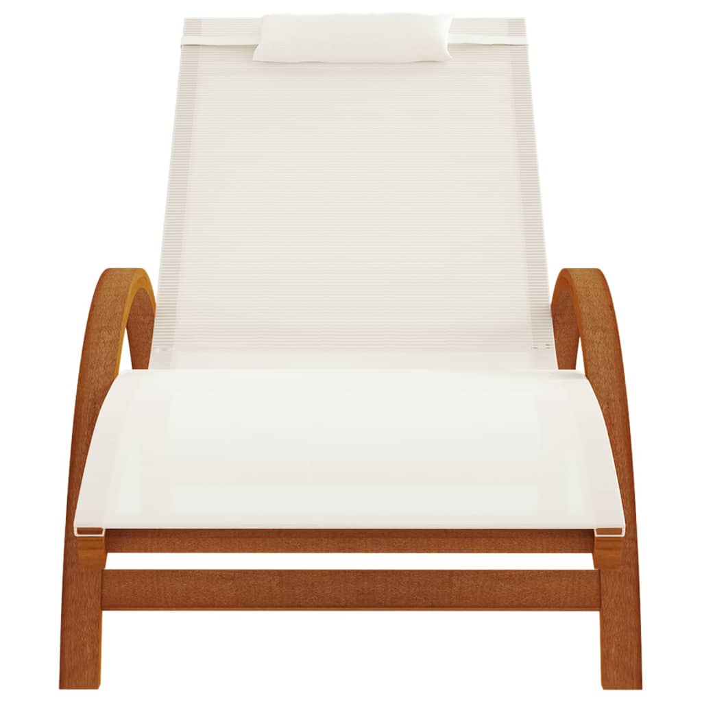 Bain de soleil avec coussin en textilène blanc et bois de peuplier massif