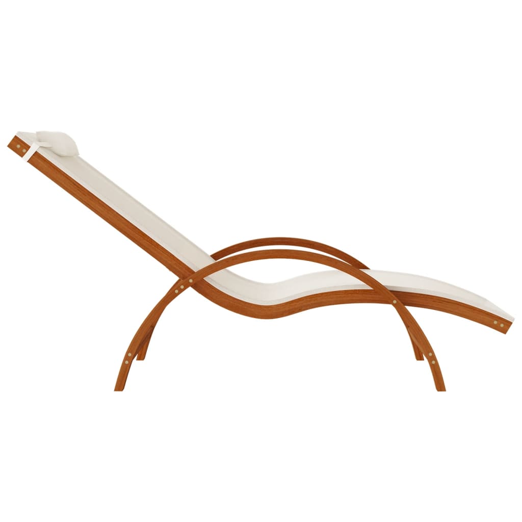 Bain de soleil avec coussin en textilène blanc et bois de peuplier massif