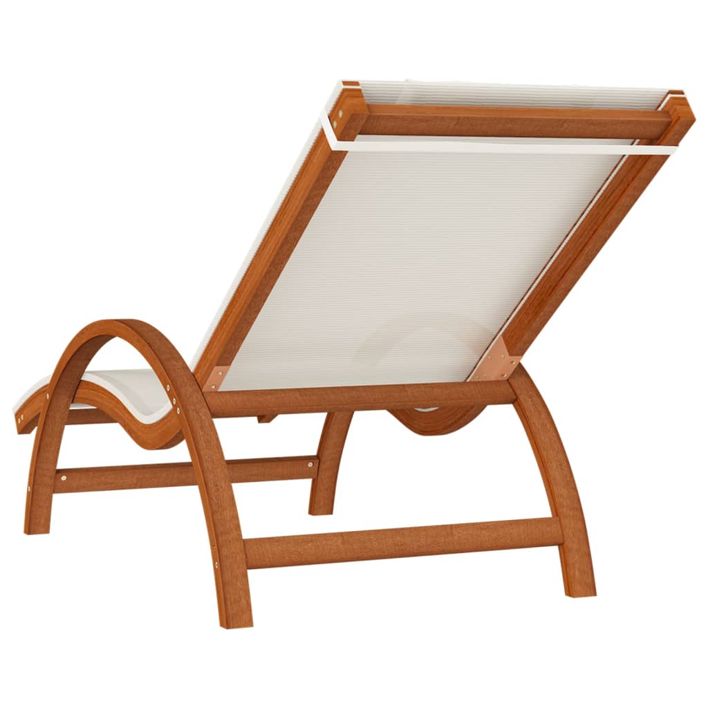 Bain de soleil avec coussin en textilène blanc et bois de peuplier massif