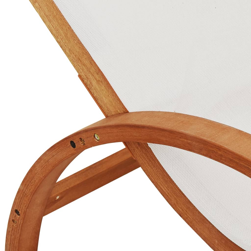 Bain de soleil avec coussin en textilène blanc et bois de peuplier massif
