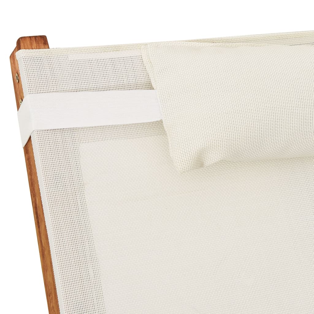 Bain de soleil avec coussin en textilène blanc et bois de peuplier massif