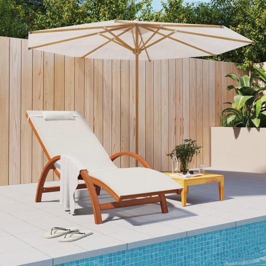 Bain de soleil avec coussin en textilène blanc et bois de peuplier massif