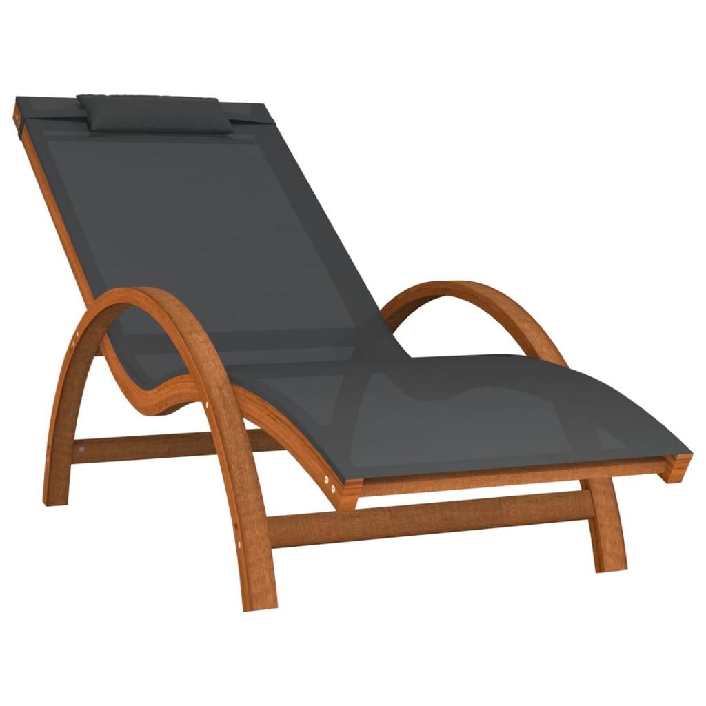 Bain de soleil avec coussin en textilène gris et bois de peuplier massif