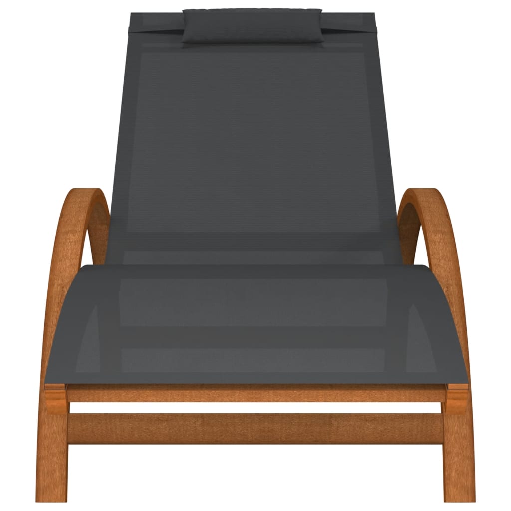 Bain de soleil avec coussin en textilène gris et bois de peuplier massif