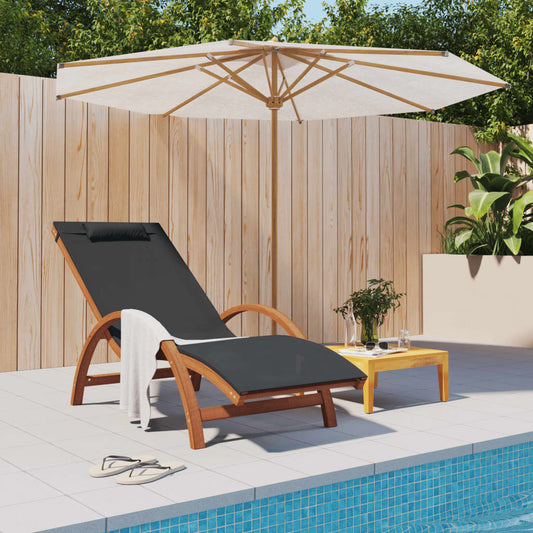 Bain de soleil avec coussin en textilène gris et bois de peuplier massif