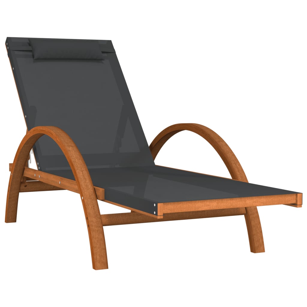 Bain de soleil avec coussin en textilène gris et bois de peuplier massif