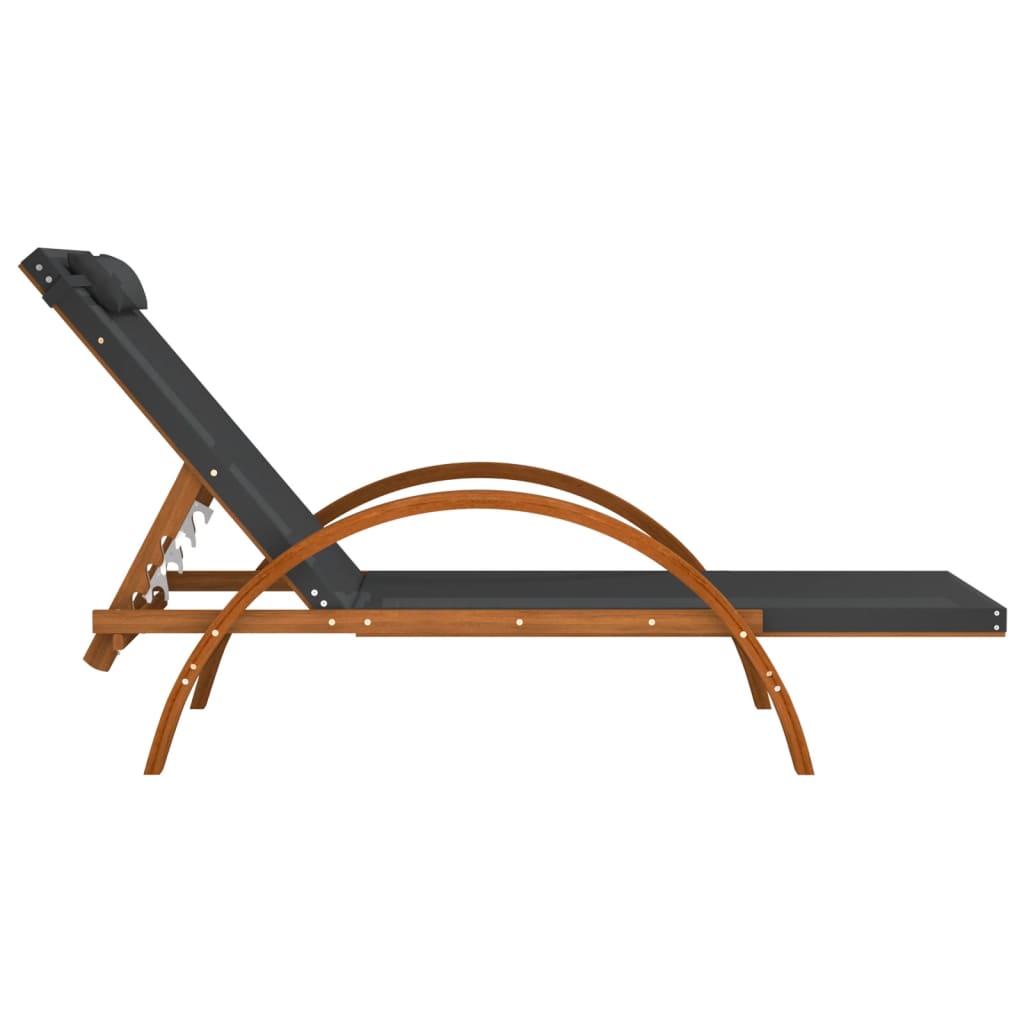 Bain de soleil avec coussin en textilène gris et bois de peuplier massif