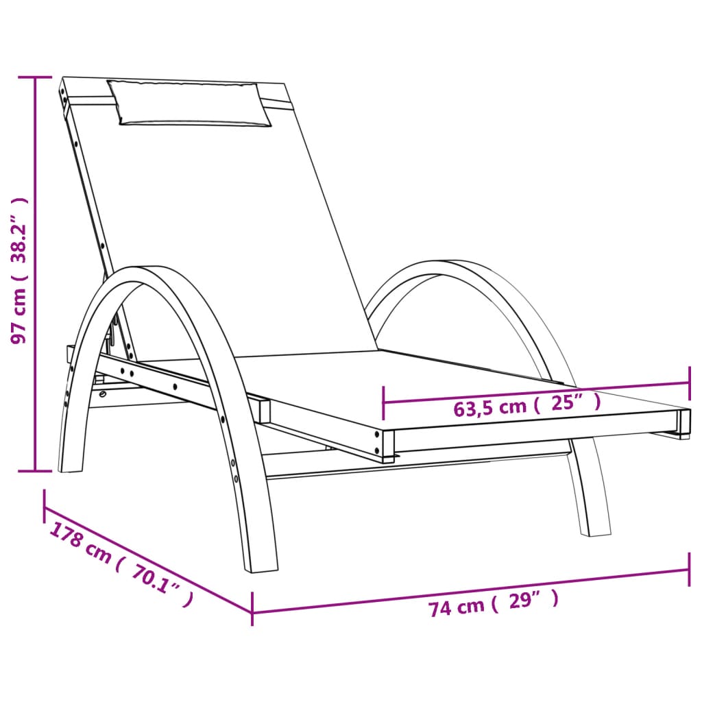 Bain de soleil avec coussin en textilène gris et bois de peuplier massif