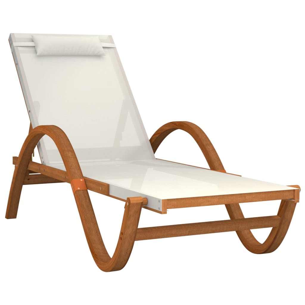 Bain de soleil avec coussin en textilène blanc et bois de peuplier massif