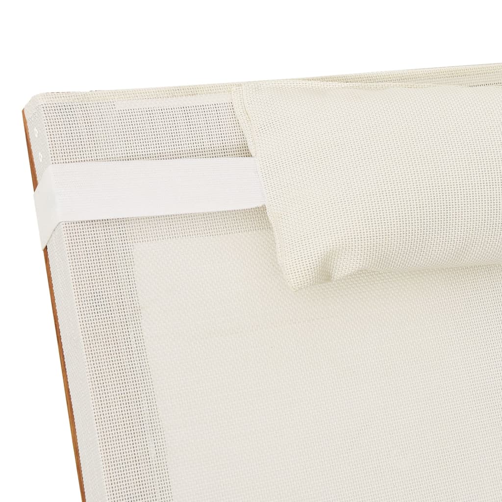 Bain de soleil avec coussin en textilène blanc et bois de peuplier massif