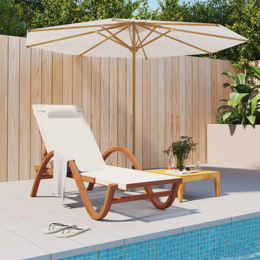 Bain de soleil avec coussin en textilène blanc et bois de peuplier massif
