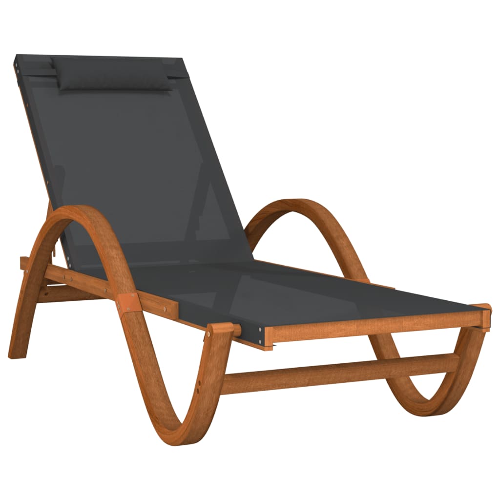 Bain de soleil avec coussin en textilène gris et bois de peuplier massif