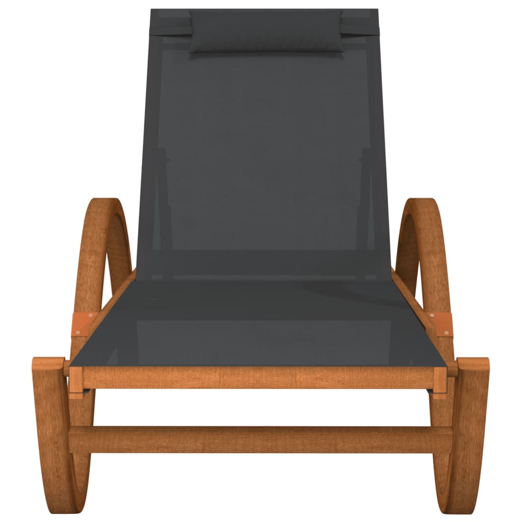 Bain de soleil avec coussin en textilène gris et bois de peuplier massif