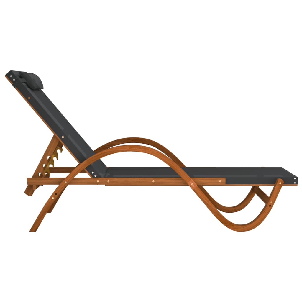 Bain de soleil avec coussin en textilène gris et bois de peuplier massif