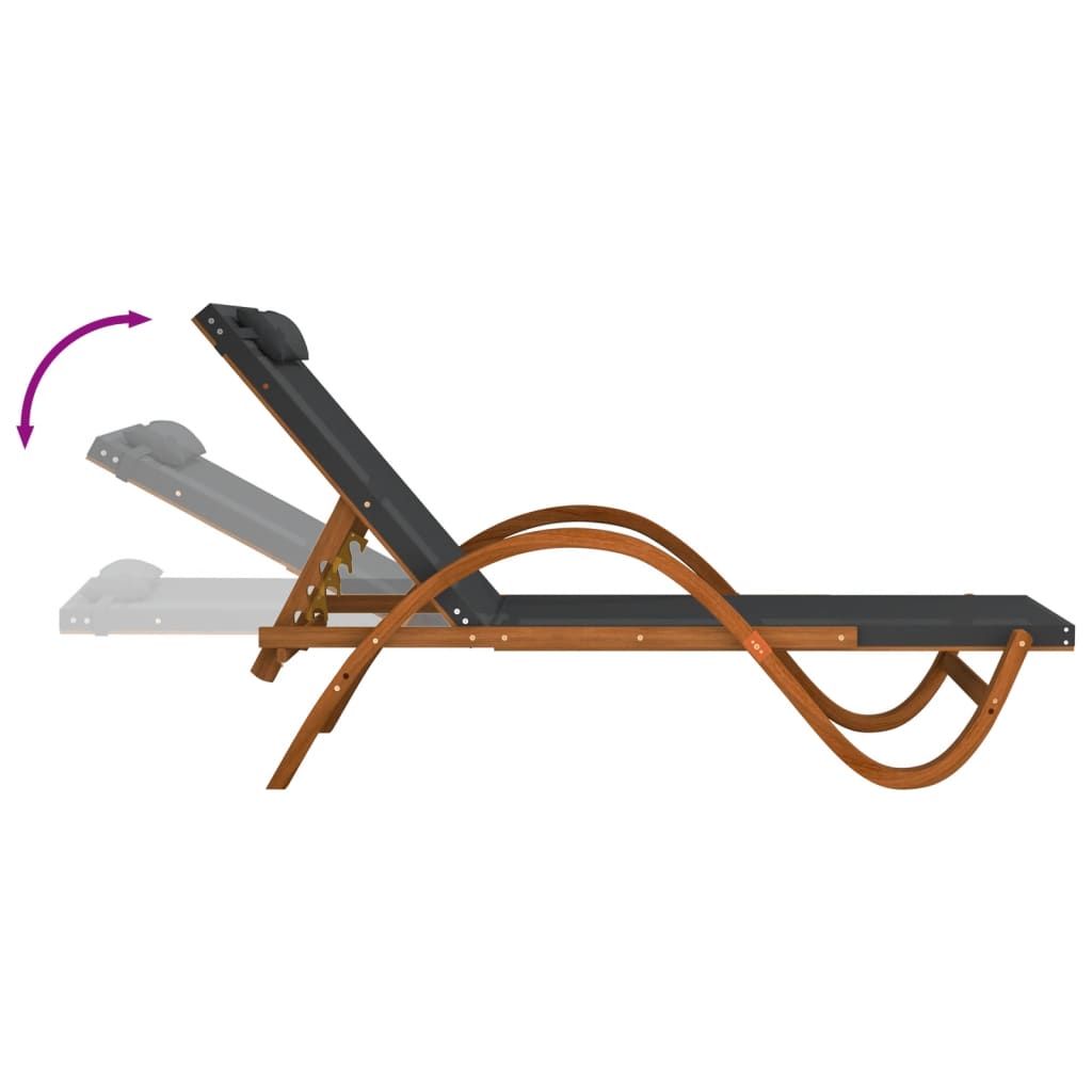Bain de soleil avec coussin en textilène gris et bois de peuplier massif