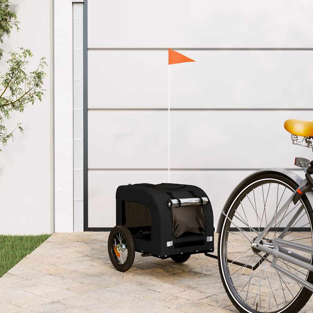 Remorque à vélo chiens tissu Oxford noir et fer