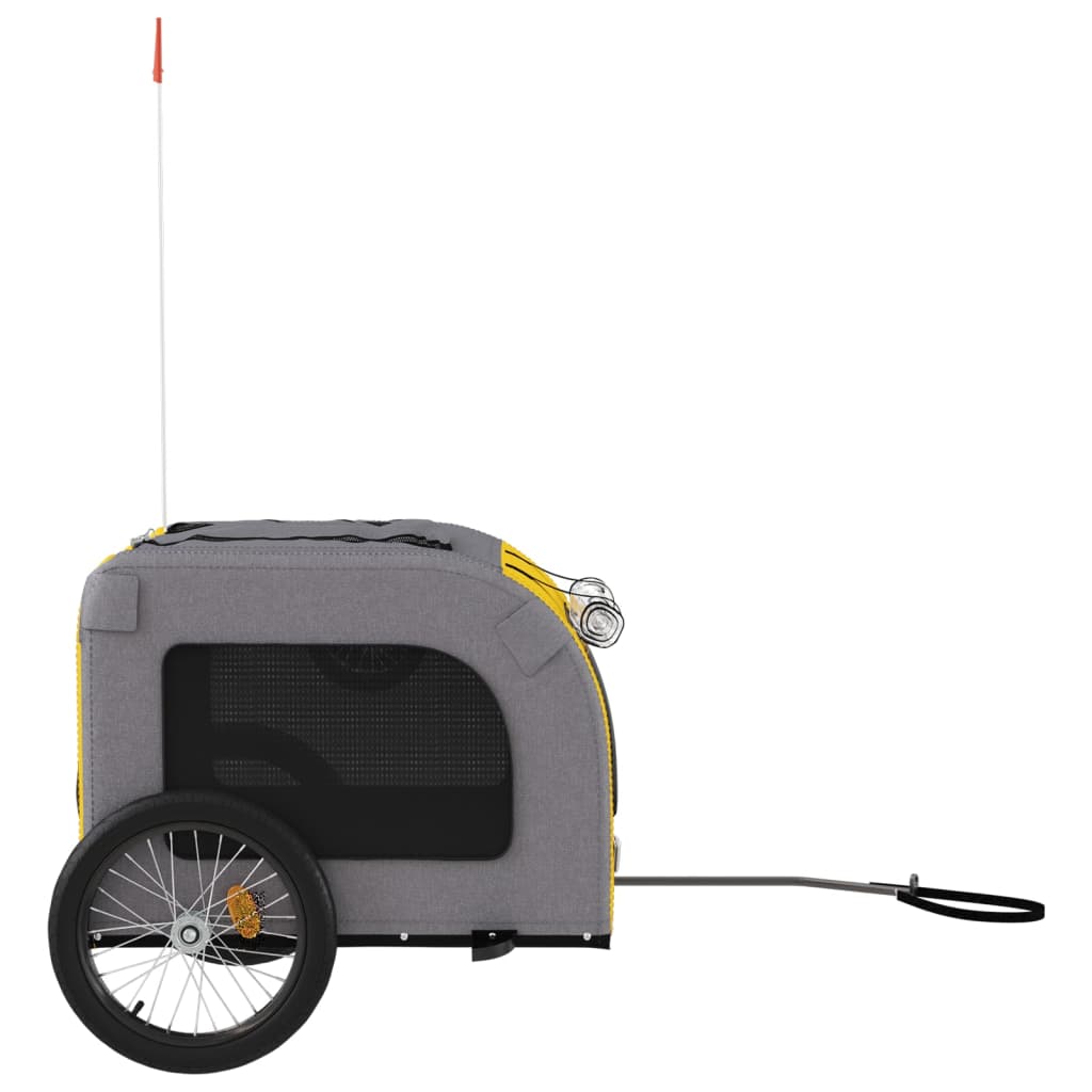 Remorque à Vélo Chiens Tissu Oxford &amp; Fer Jaune et Gris