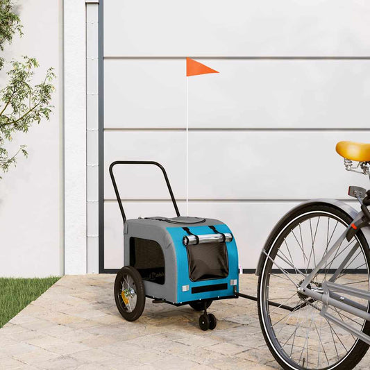 Fahrradanhänger für Haustiere mit Speicher Blau und Grau