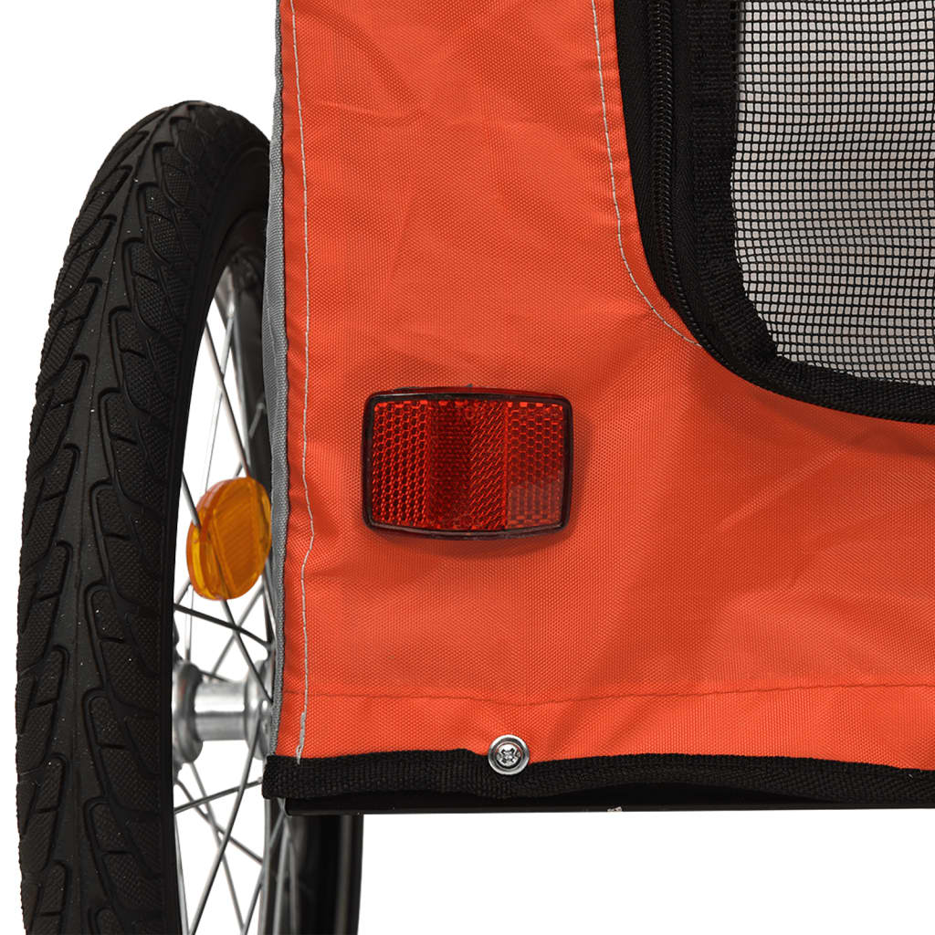 Remorque à vélo chiens tissu Oxford orange et gris et fer