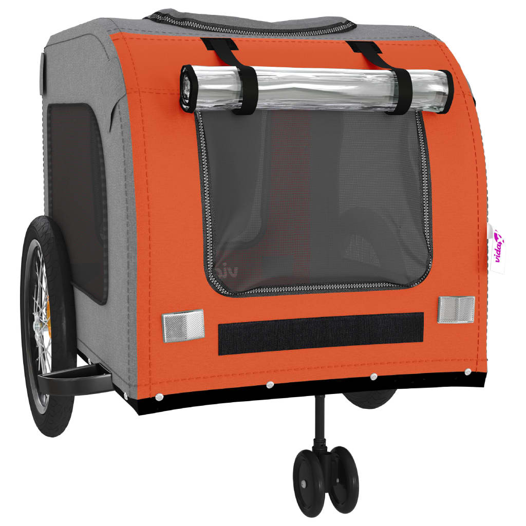 Remorque à vélo chiens tissu Oxford orange et gris et fer