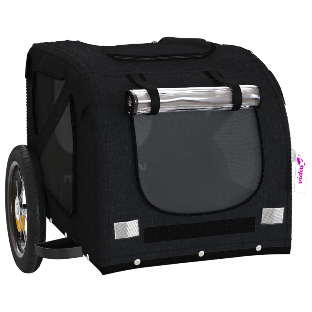 Remorque à vélo chiens tissu Oxford noir et fer