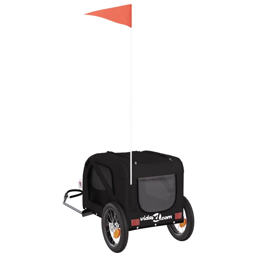 Remorque à vélo chiens tissu Oxford noir et fer