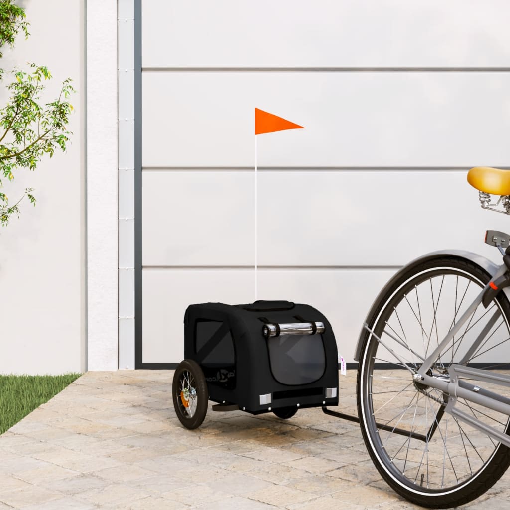 Remorque à vélo chiens tissu Oxford noir et fer