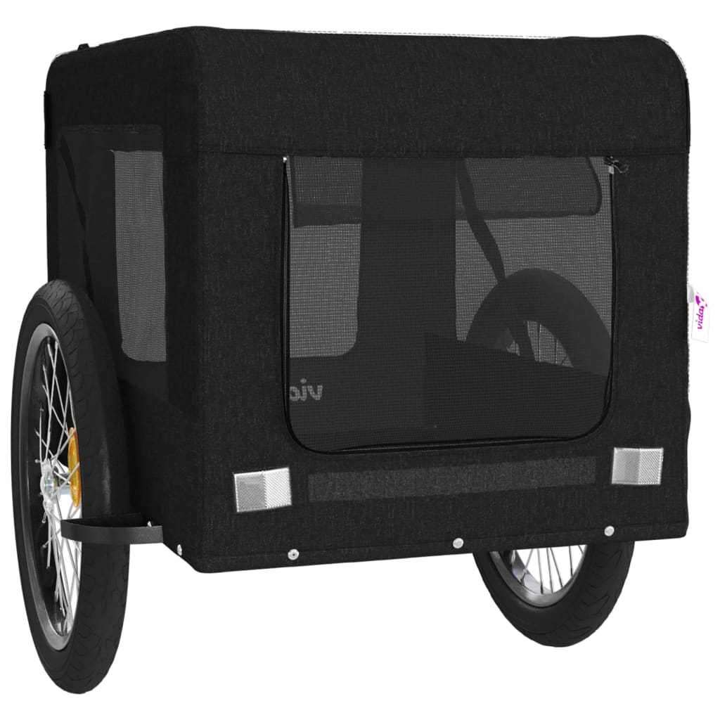 Remorque à Vélo Chiens Tissu Oxford Noir &amp; Fer