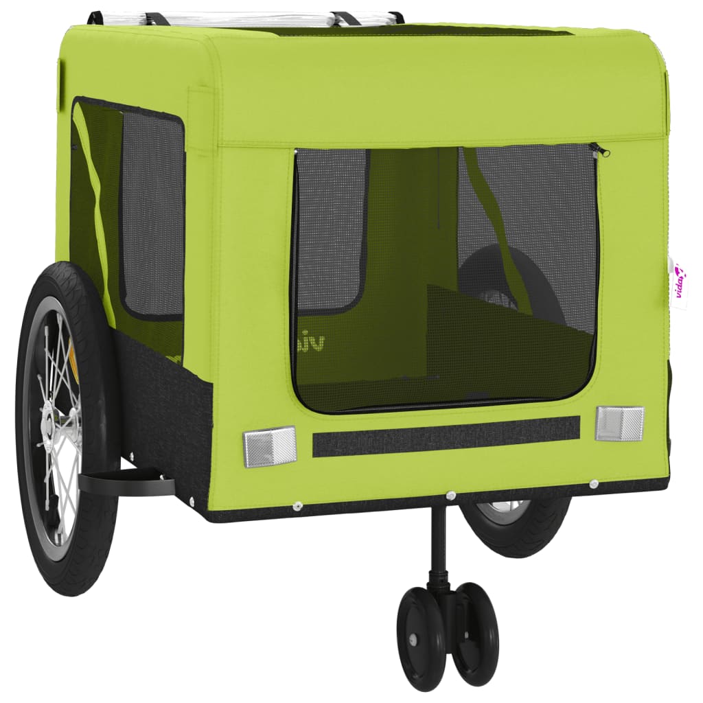 Remorque à Vélo Chiens Tissu Oxford Vert et Noir &amp; Fer