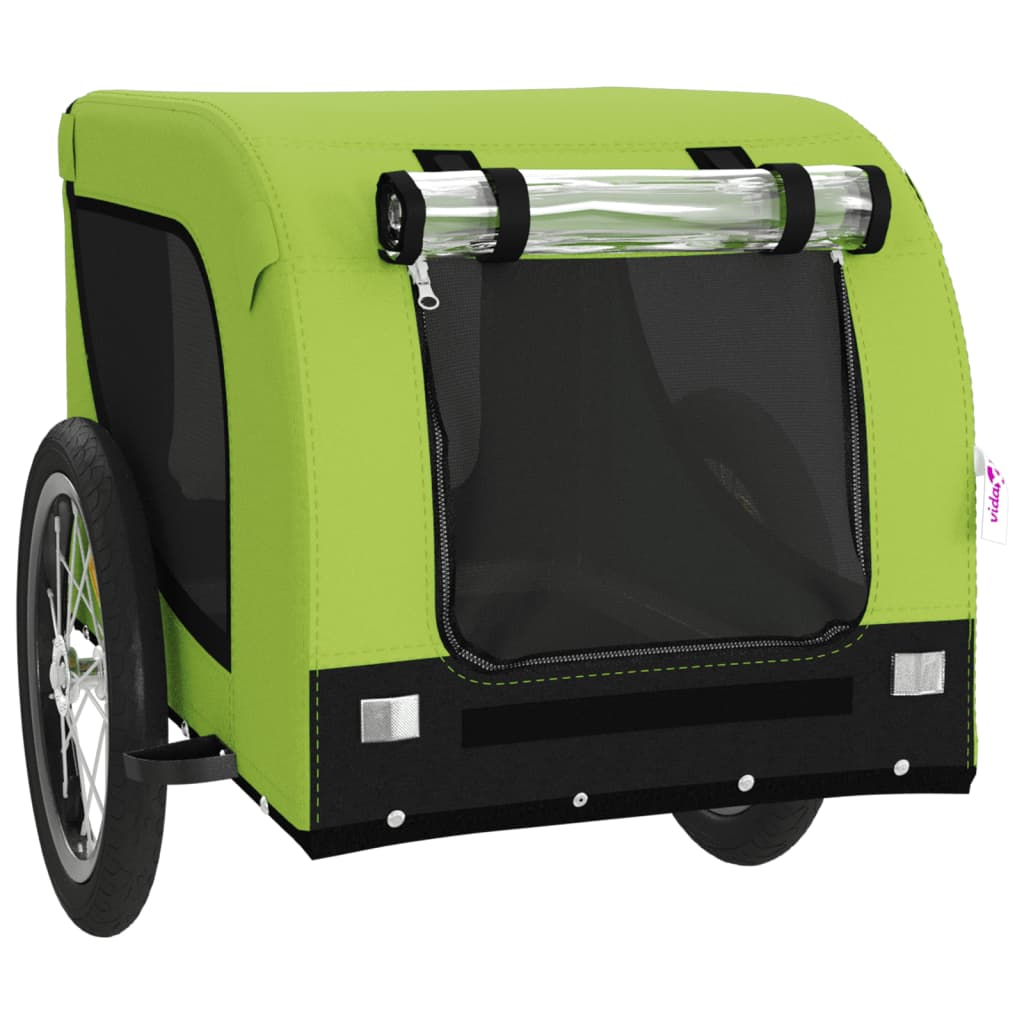 Remorque à Vélo Chiens Tissu Oxford Vert et Noir &amp; Fer