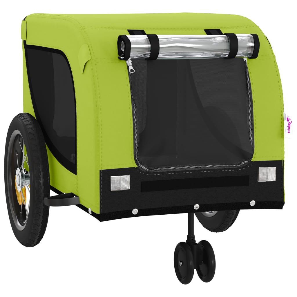 Remorque à Vélo Chiens Tissu Oxford Vert et Noir &amp; Fer